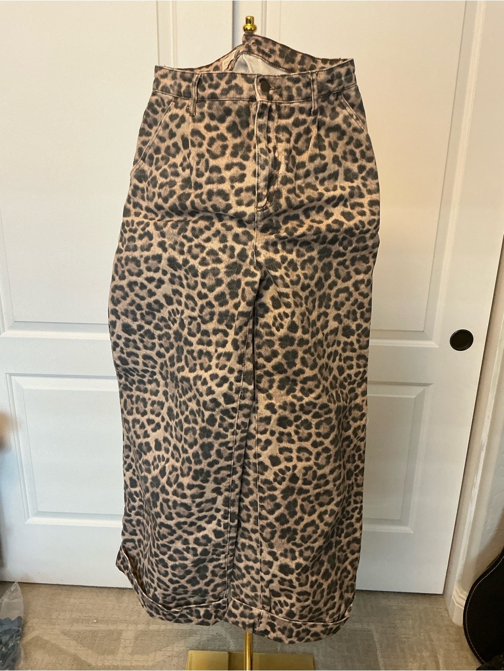 Anthropology Pilcro Leopard-Print wide-leg cuffed jeans in Brown and Black